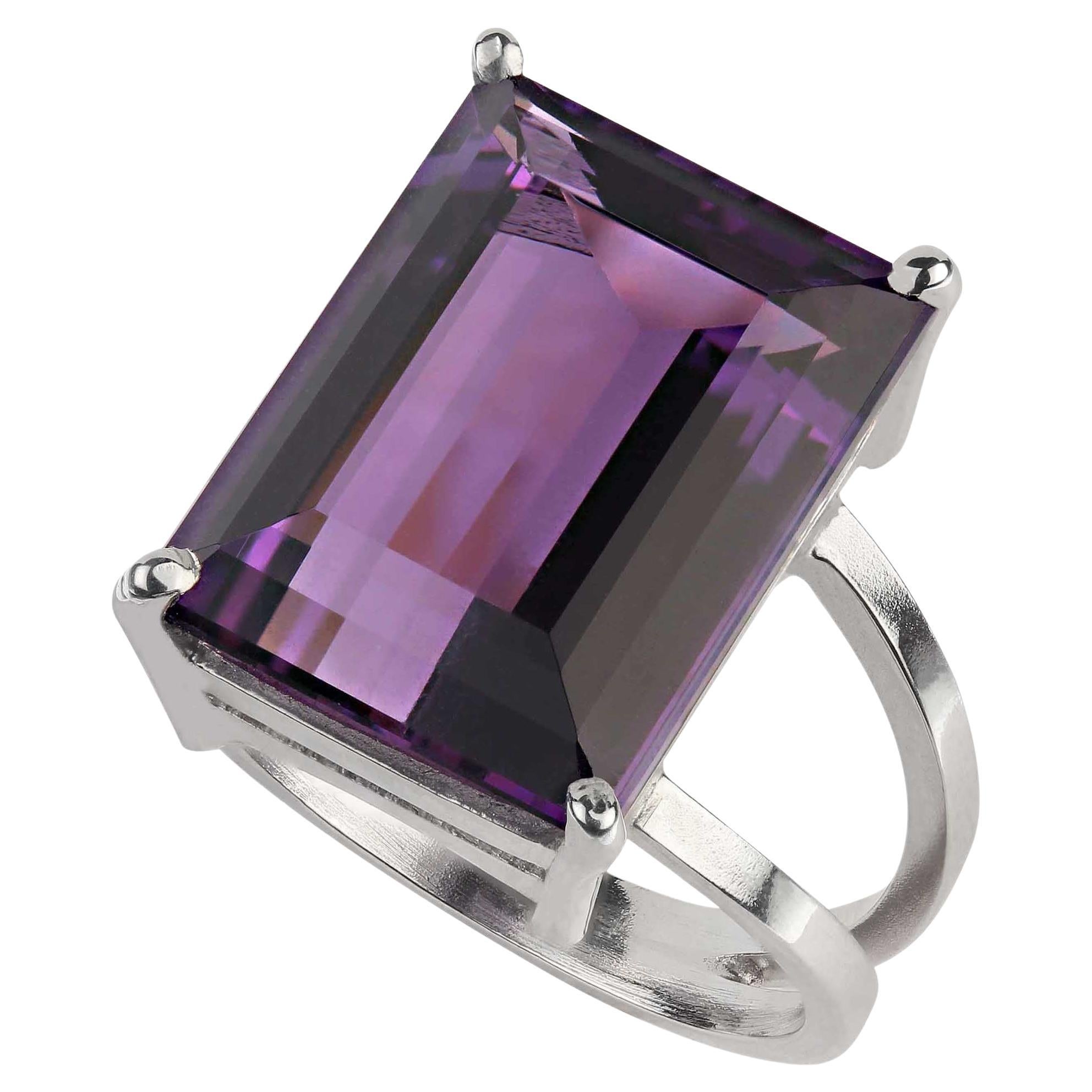 Artisan AJD Exciting Emerald Cut 12CT Amethyst & Sterling  Ring February Birthstone! For Sale