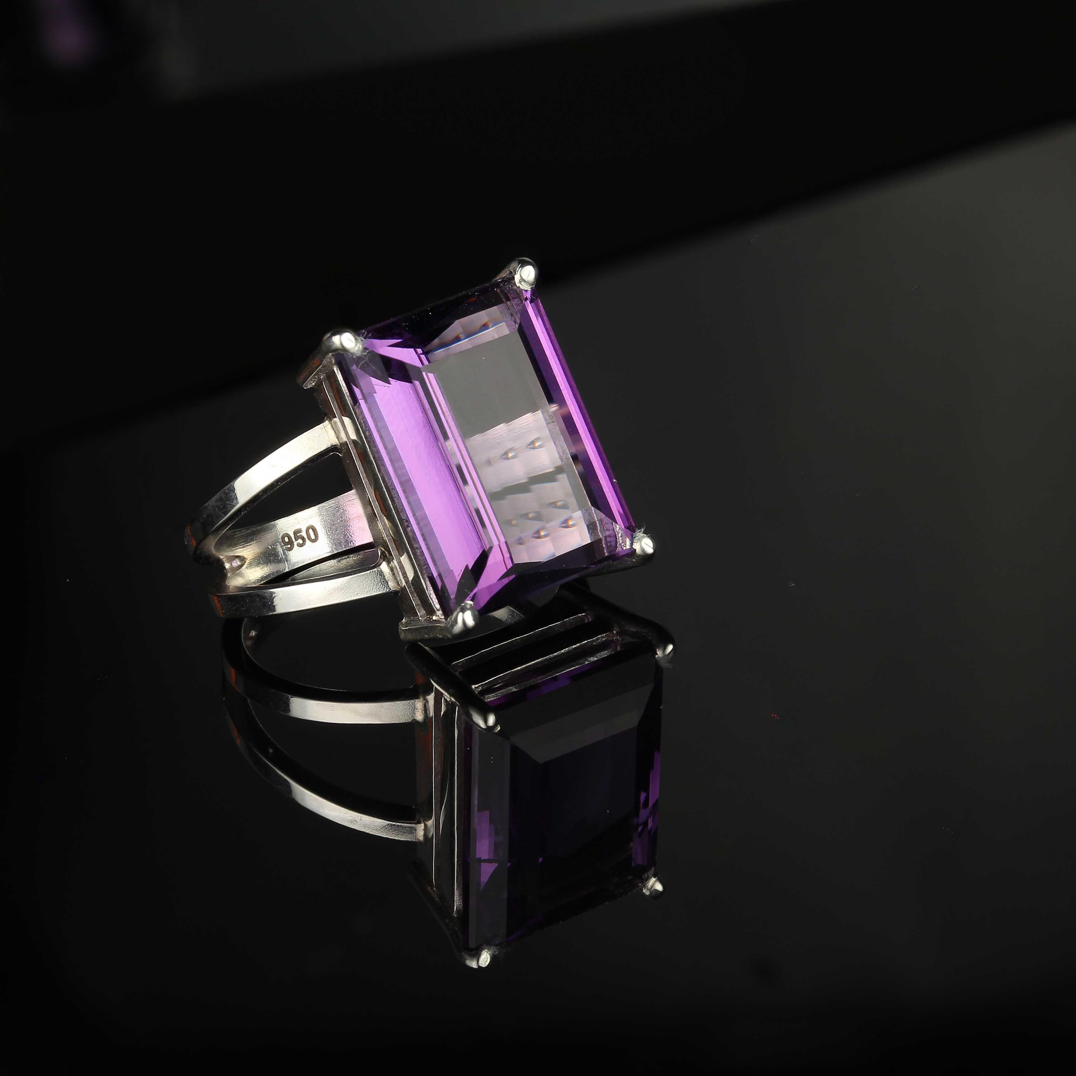 Women's or Men's AJD Exciting Emerald Cut 12CT Amethyst & Sterling  Ring February Birthstone! For Sale