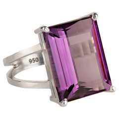 AJD Exciting Emerald Cut 12 Carat Amethyst and Sterling Silver Ring