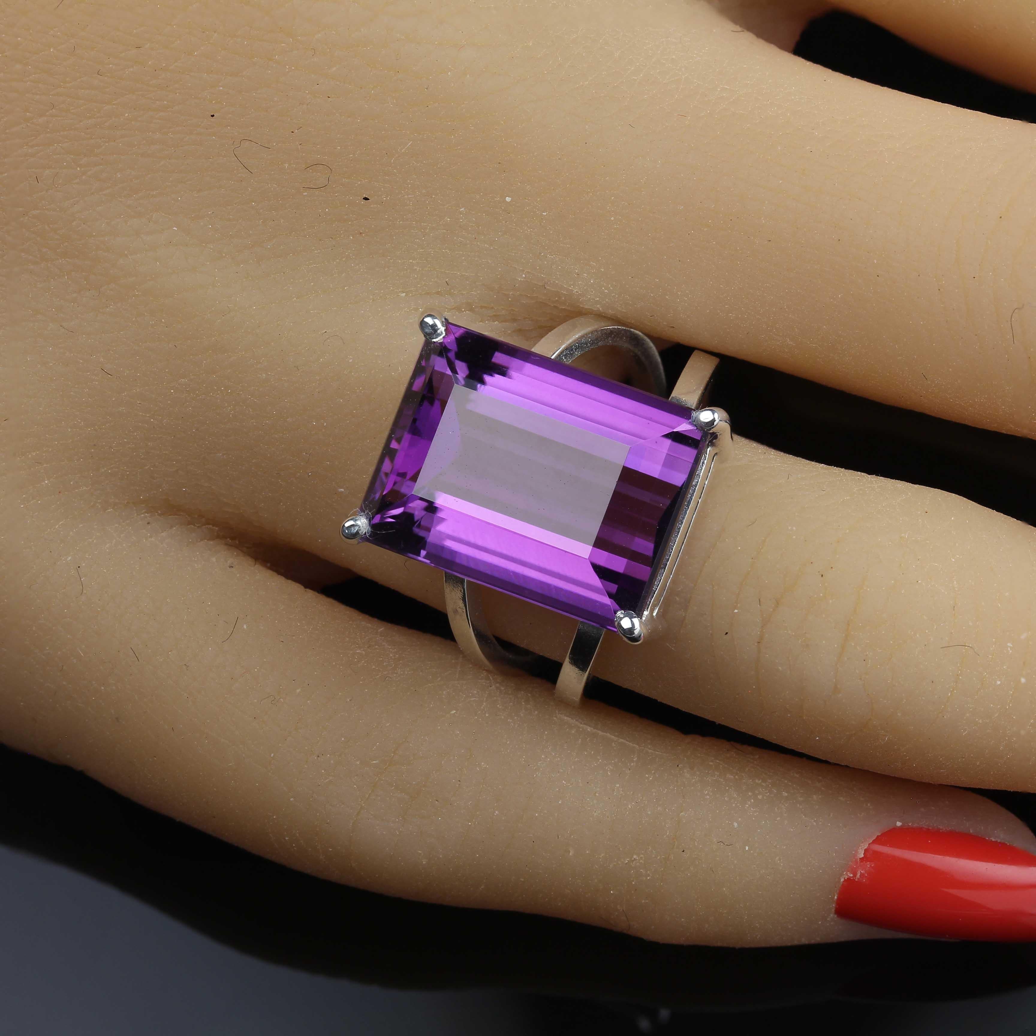 AJD Emocionante Corte Esmeralda 12CT Amatista y Sterling  ¡Anillo Piedra de Nacimiento de Febrero! Artesano en venta
