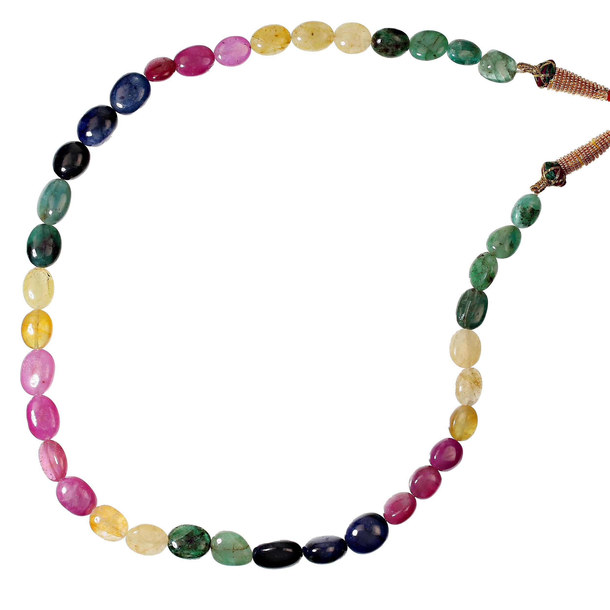 Bead AJD Exotic Multi Color 19 Inch Graduated Sapphire Necklace Expanbable For Sale