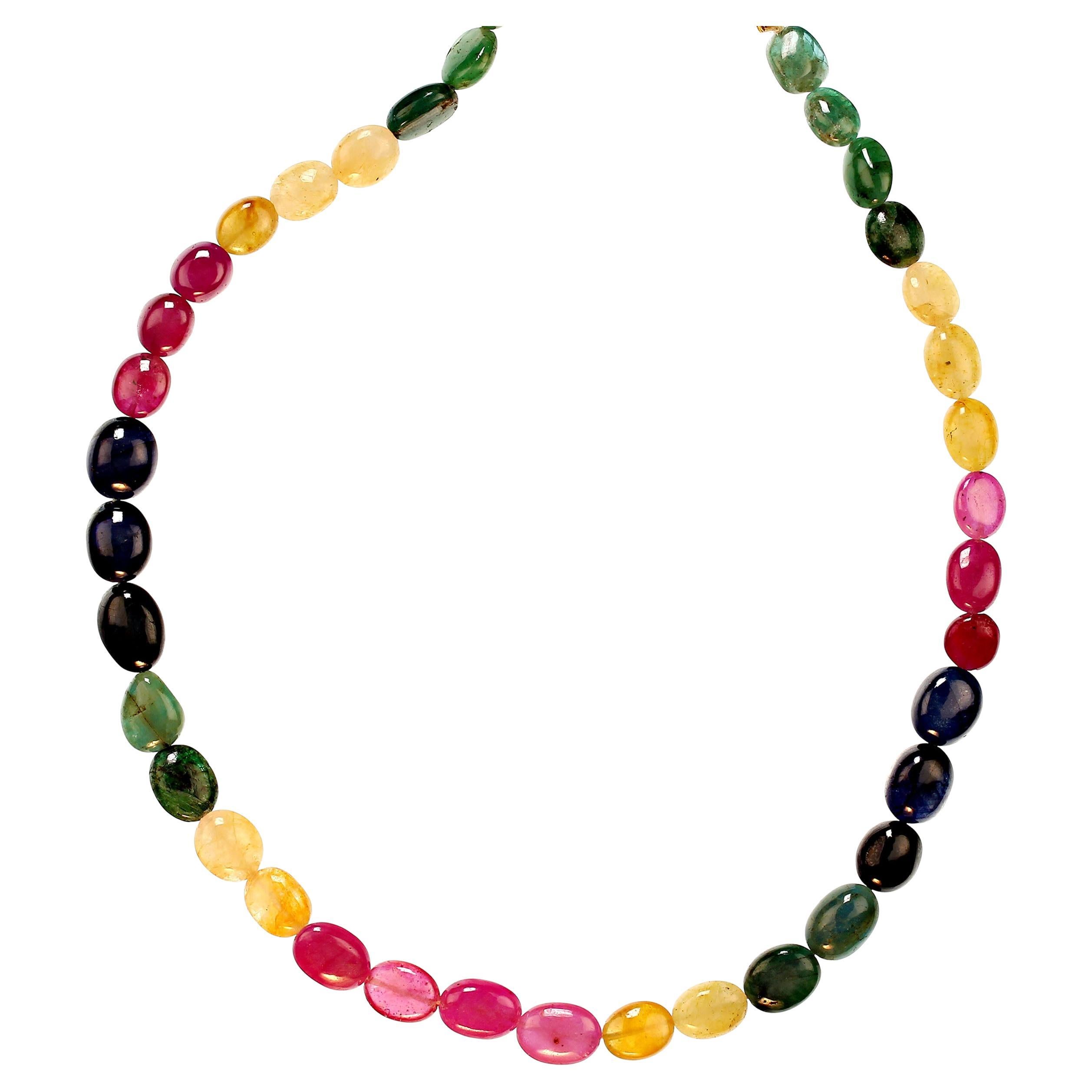 AJD Exotic Multi Color 19 Inch Graduated Sapphire Necklace Expanbable For Sale