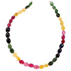 AJD Exotic Multi Color 19 Inch Graduated Sapphire Necklace Expanbable