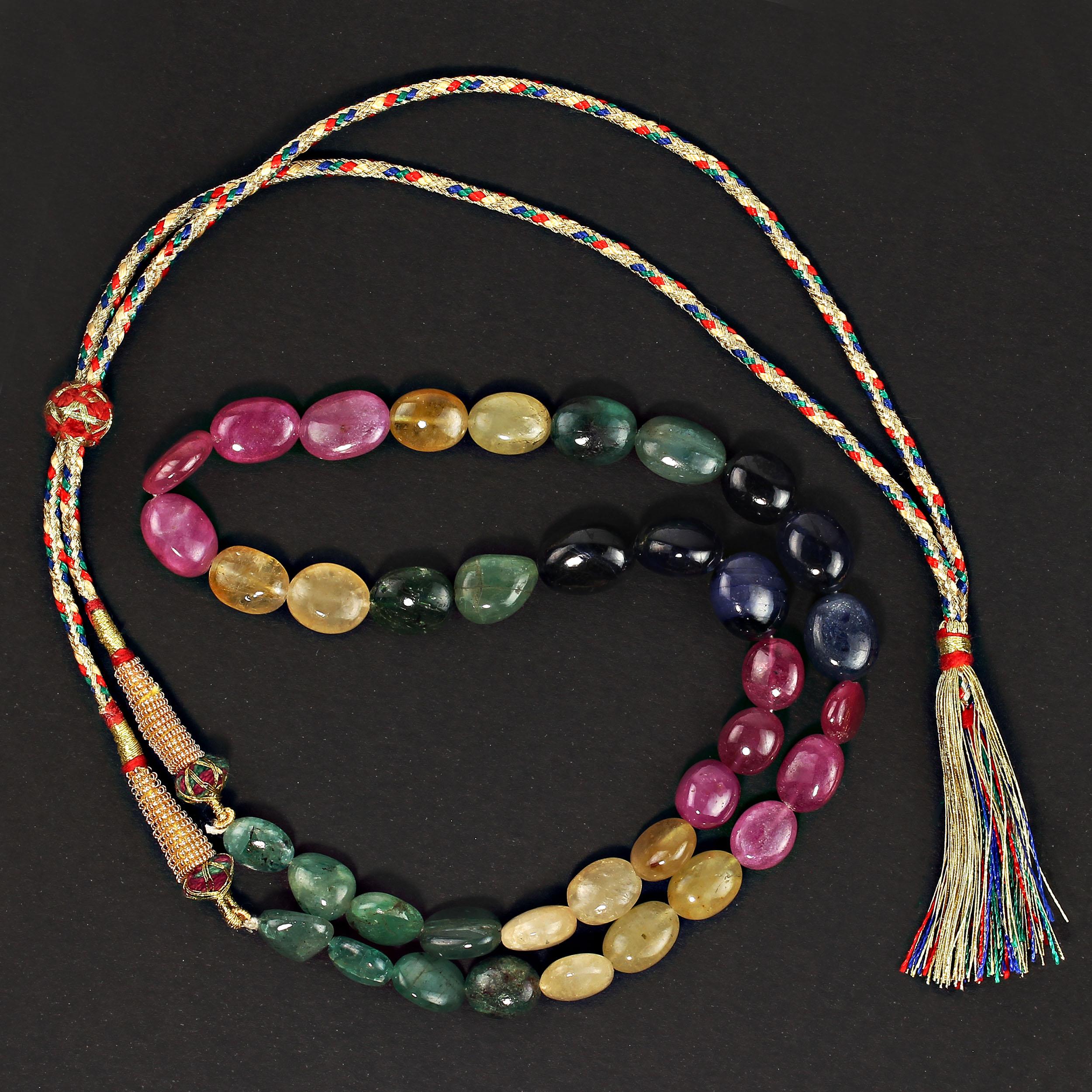 AJD Exotische mehrfarbige 19 Zoll abgestufte Saphir-Halskette, ausziehbar für Damen oder Herren im Angebot
