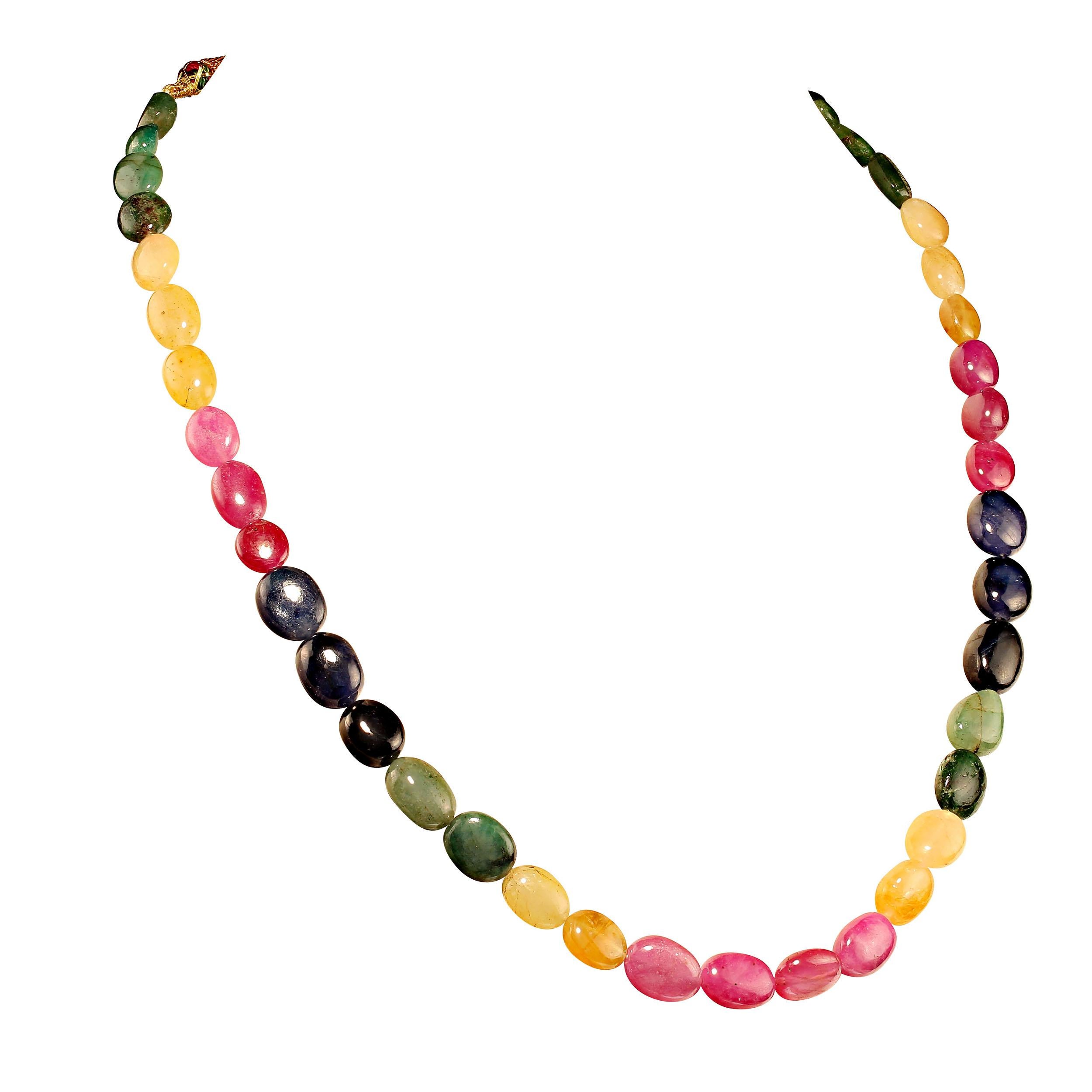 Women's or Men's AJD Exotic Multi Color 19 Inch Graduated Sapphire Necklace Expanbable For Sale
