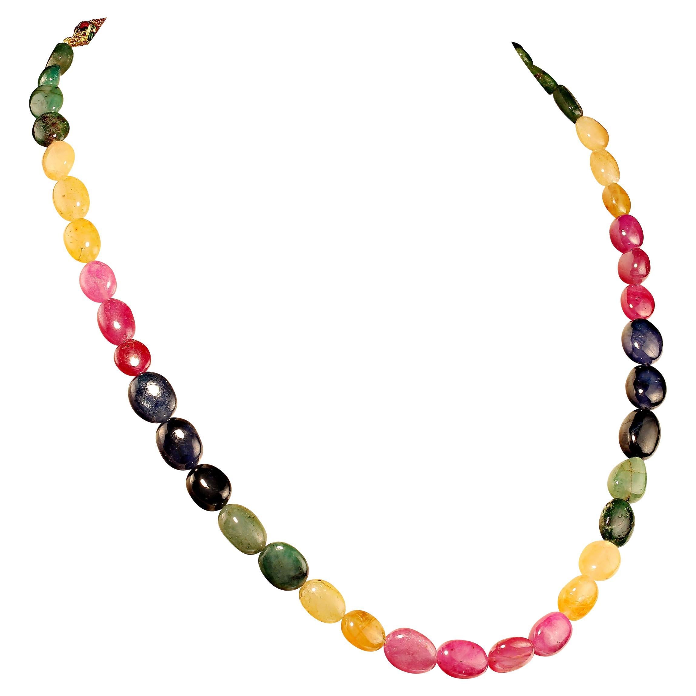 Artisan AJD Exotic Multi Color 19 Inch Graduated Sapphire Necklace Expanbable For Sale