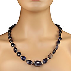 AJD Squisita e unica collana da 25 pollici di Iolite blu trasparente con accenti dorati