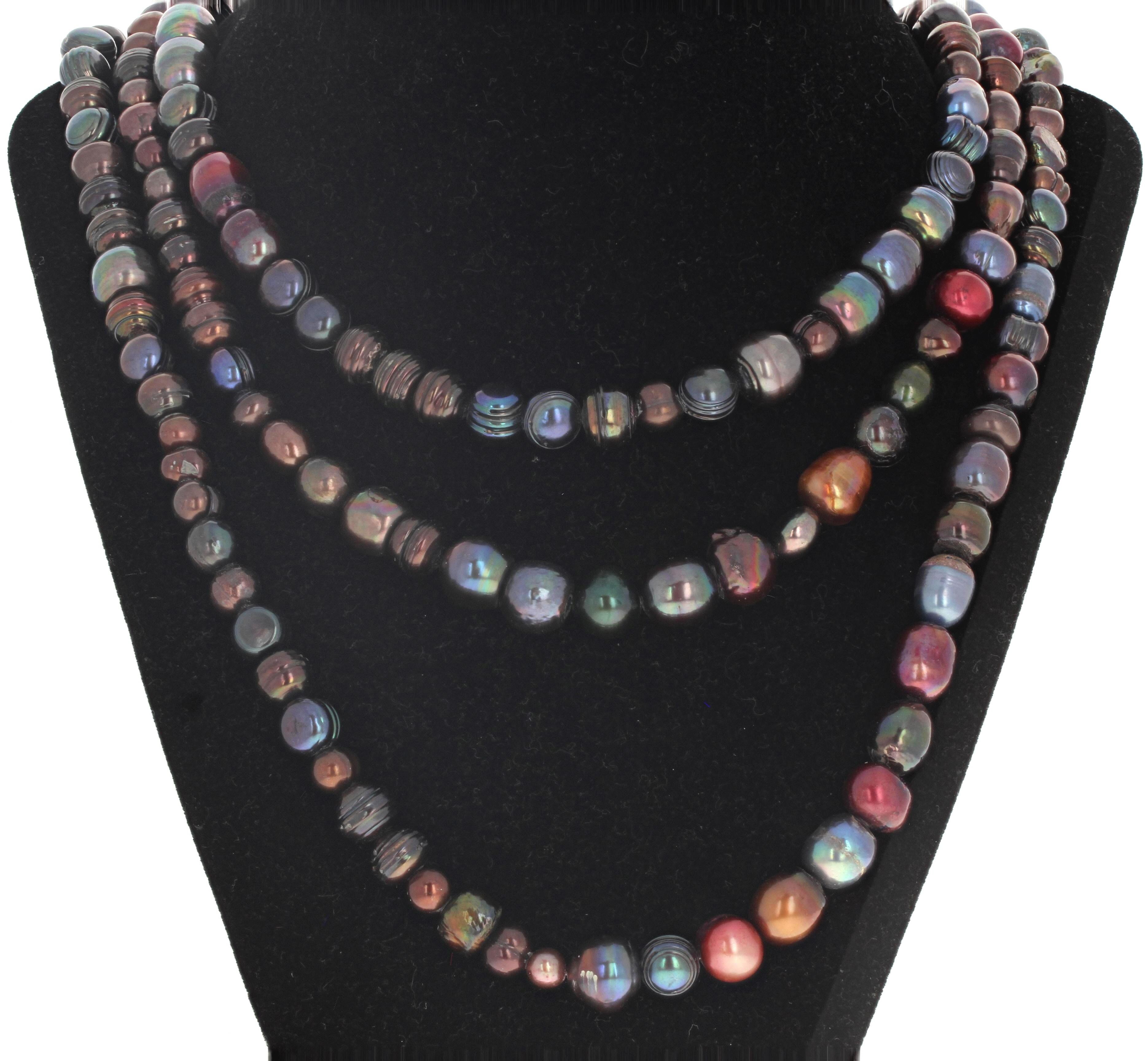 AJD Extraordinary Multi-Color Peacock 3-Strand Zuchtperlen 18 1/2
