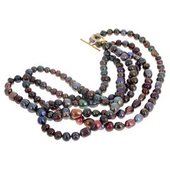 AJD, extraordinaire collier de perles de culture multicolores en forme de paon à 3 brins