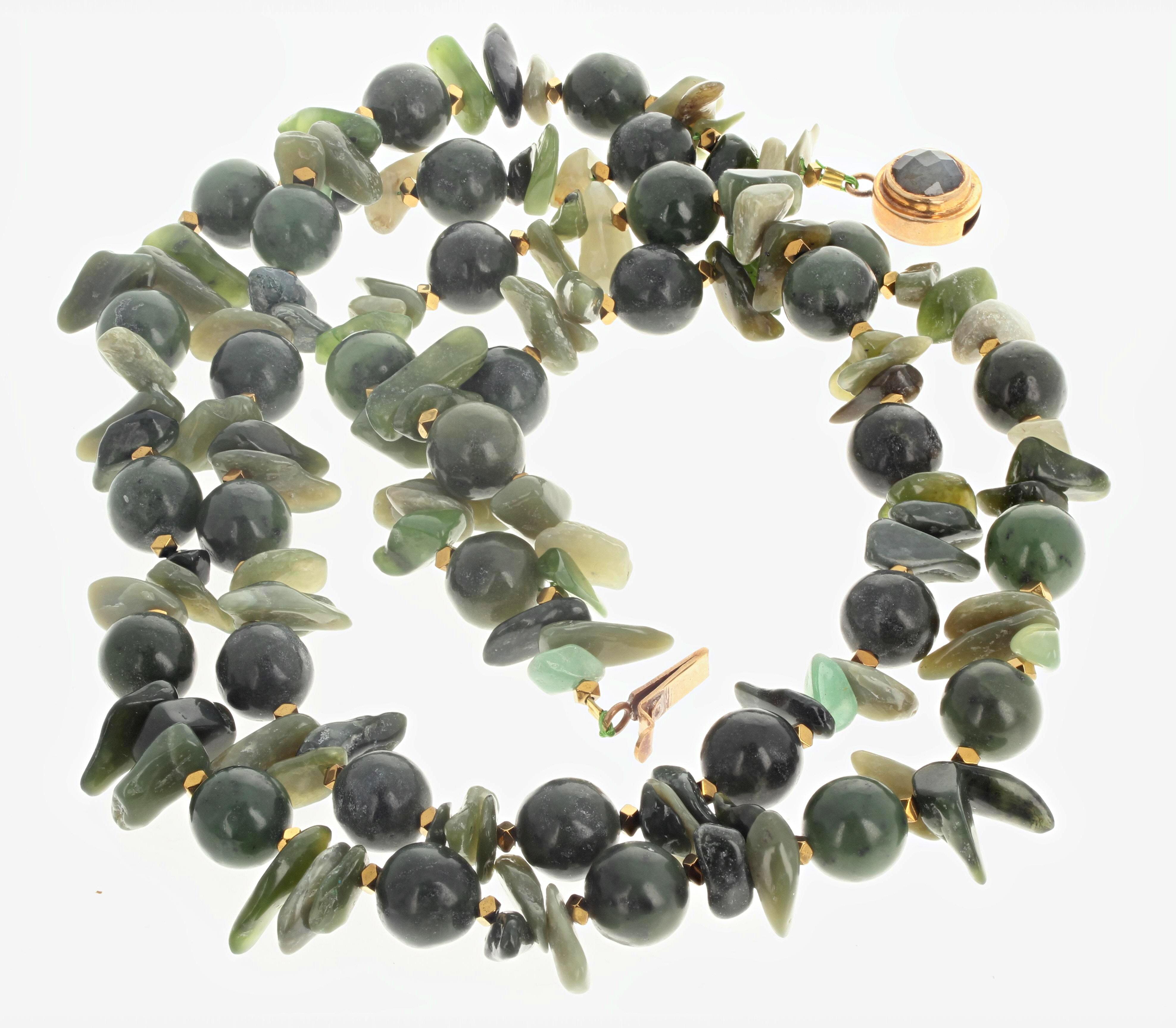 Mixed Cut AJD Extremely Elegant Double Strand of Natural Real Jade & Jade Chips Necklace For Sale