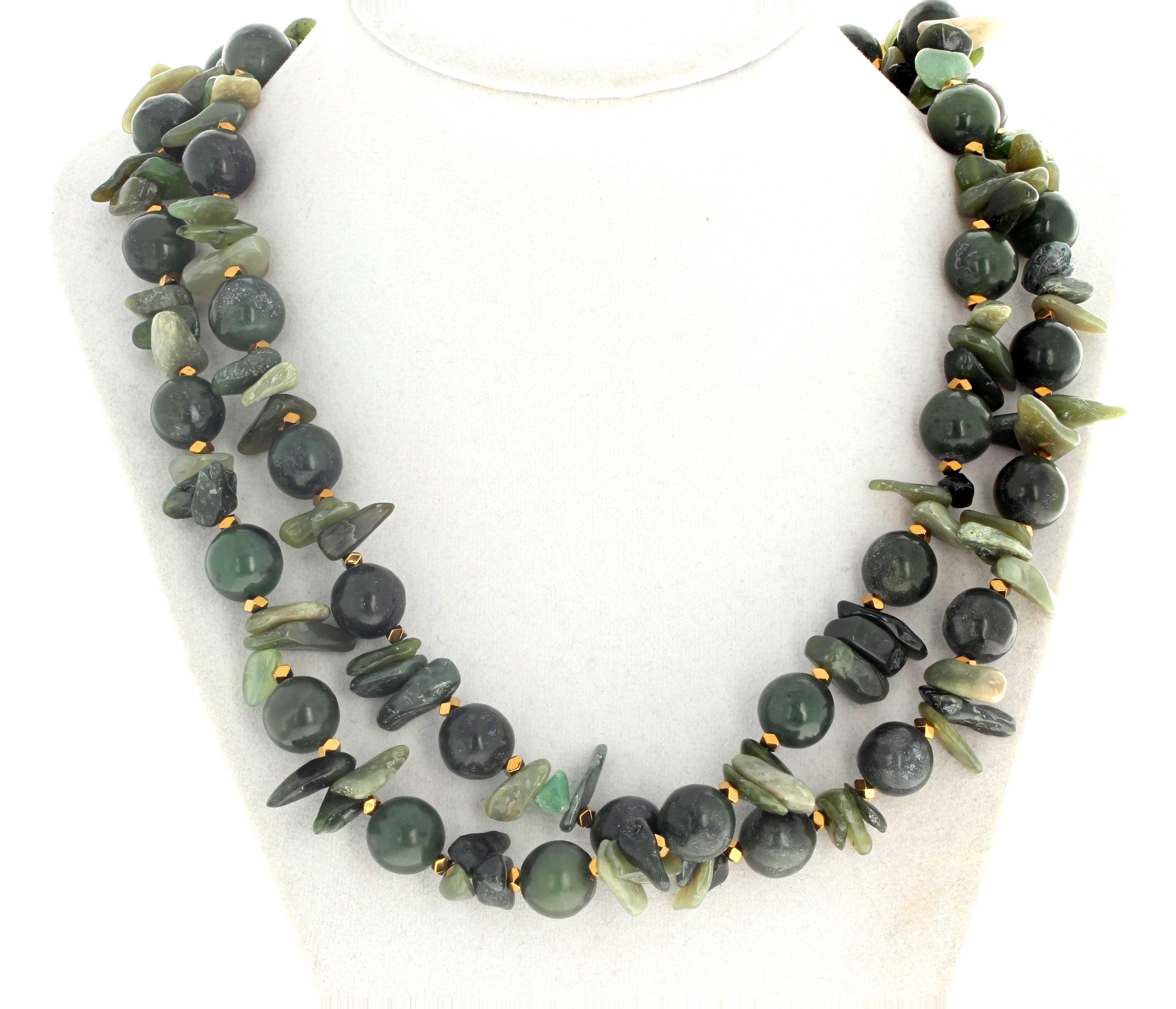 AJD Extremely Elegant Double Strand of Natural Real Jade & Jade Chips Necklace In New Condition For Sale In Raleigh, NC
