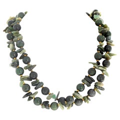AJD Extremely Elegant Double Strand of Natural Real Jade & Jade Chips Necklace
