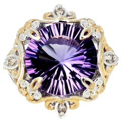AJD Famous Fabulous Cut 8.9Ct. Natural Amethyst Sterling Silver & Goldy Ring