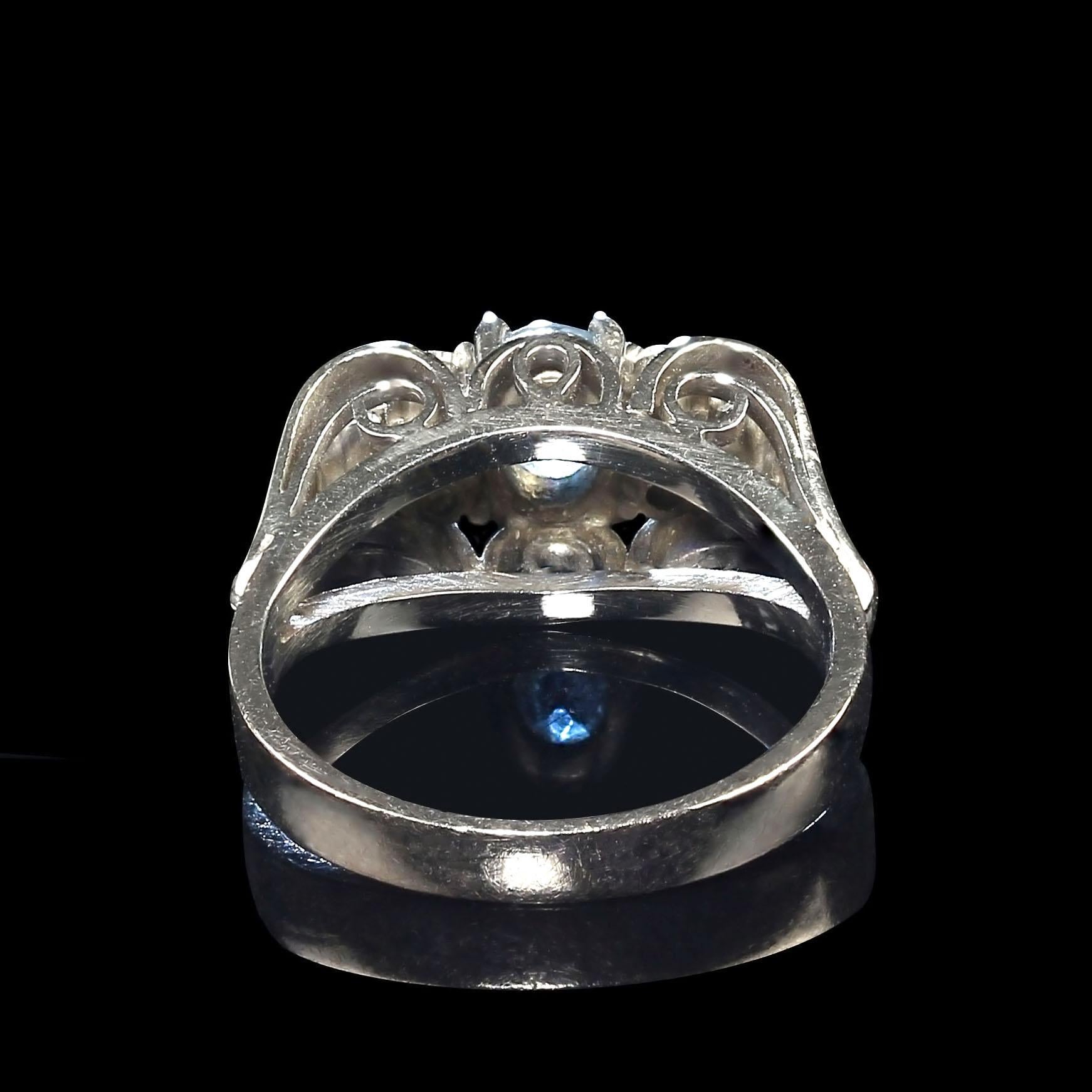 Artisan AJD Fascinating Brazilian Aquamarine accented with 6 diamonds in White gold ring For Sale