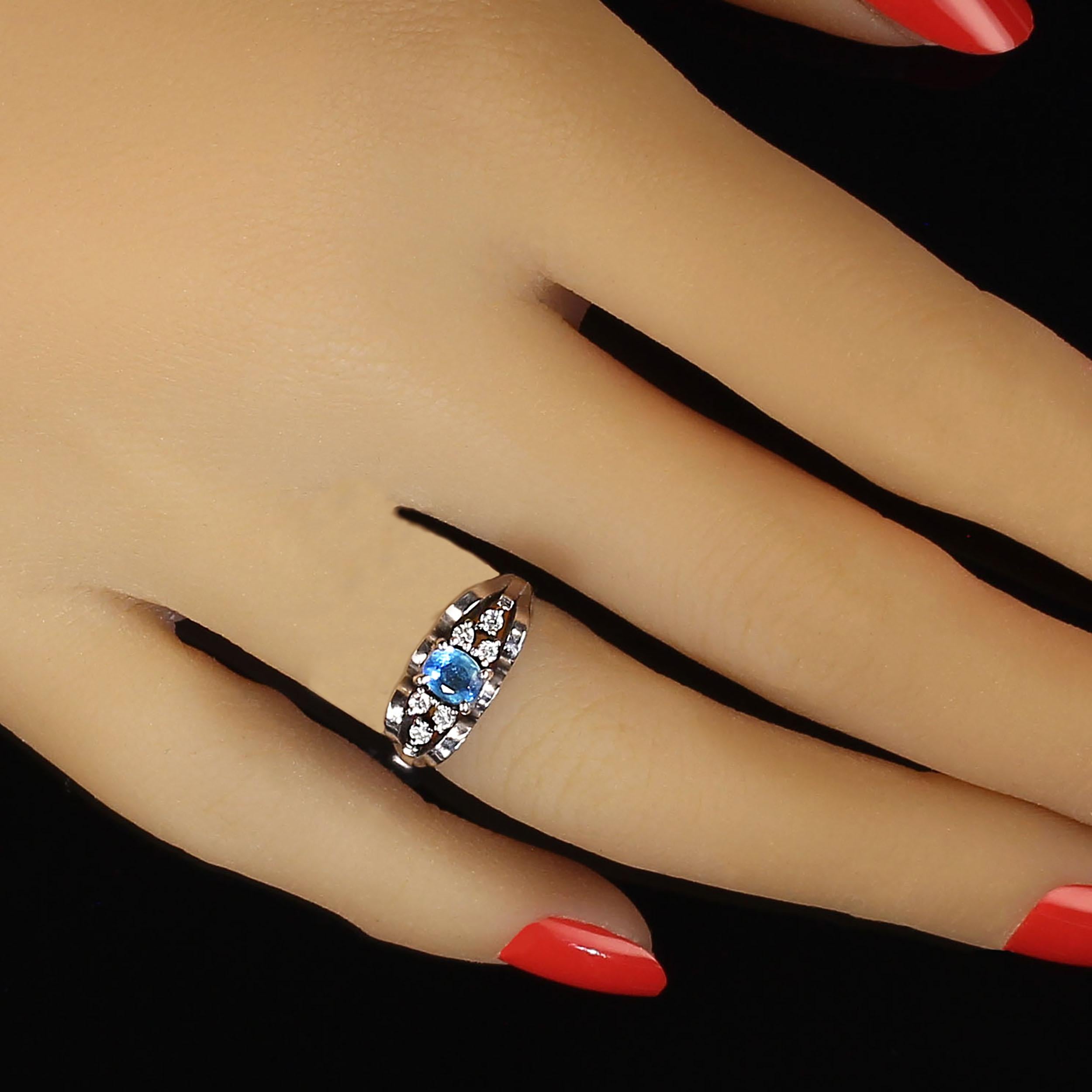 Women's or Men's AJD Fascinating Brazilian Aquamarine accented with 6 diamonds in White gold ring For Sale