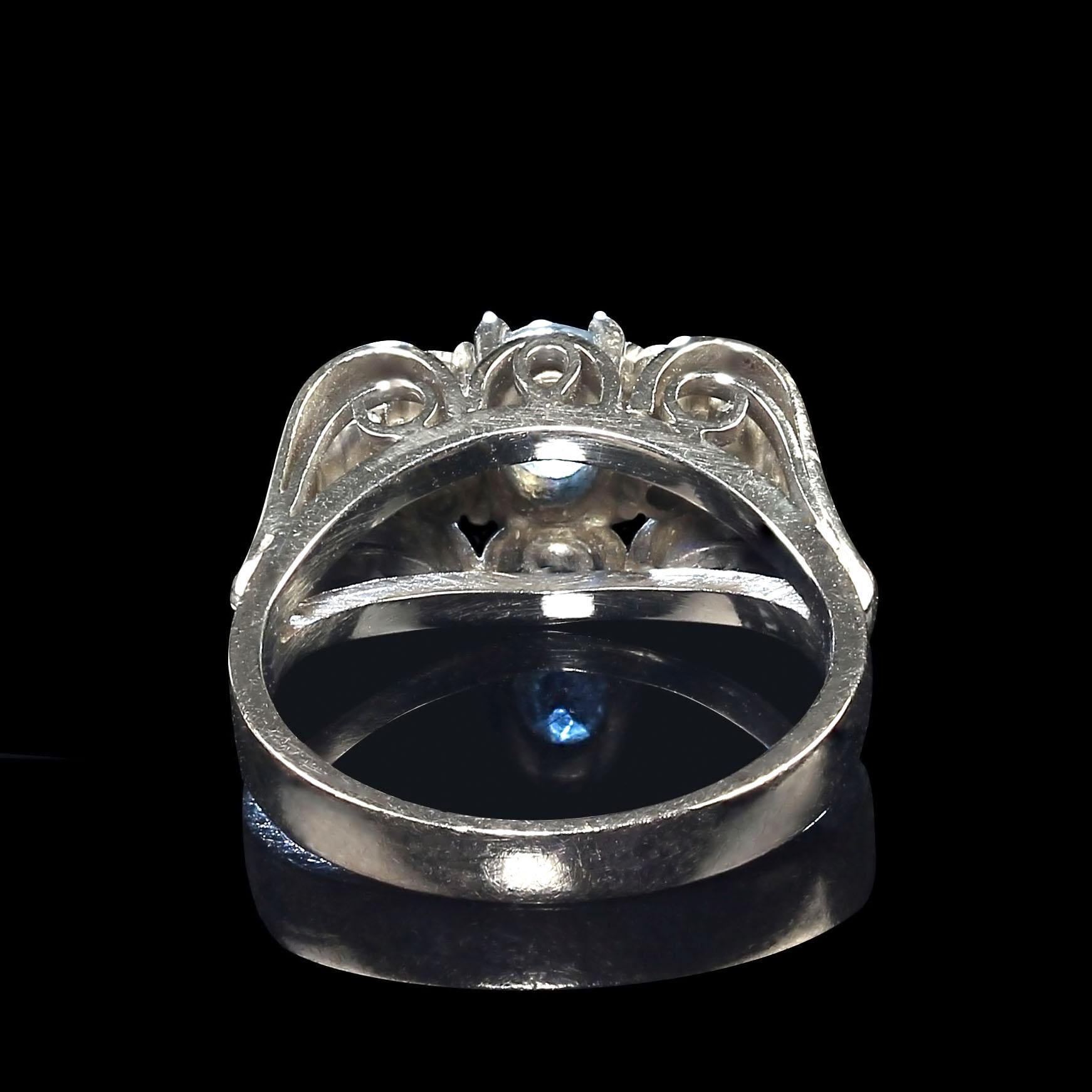 AJD Fascinating Brazilian Aquamarine accented with 6 diamonds in White gold ring For Sale 1