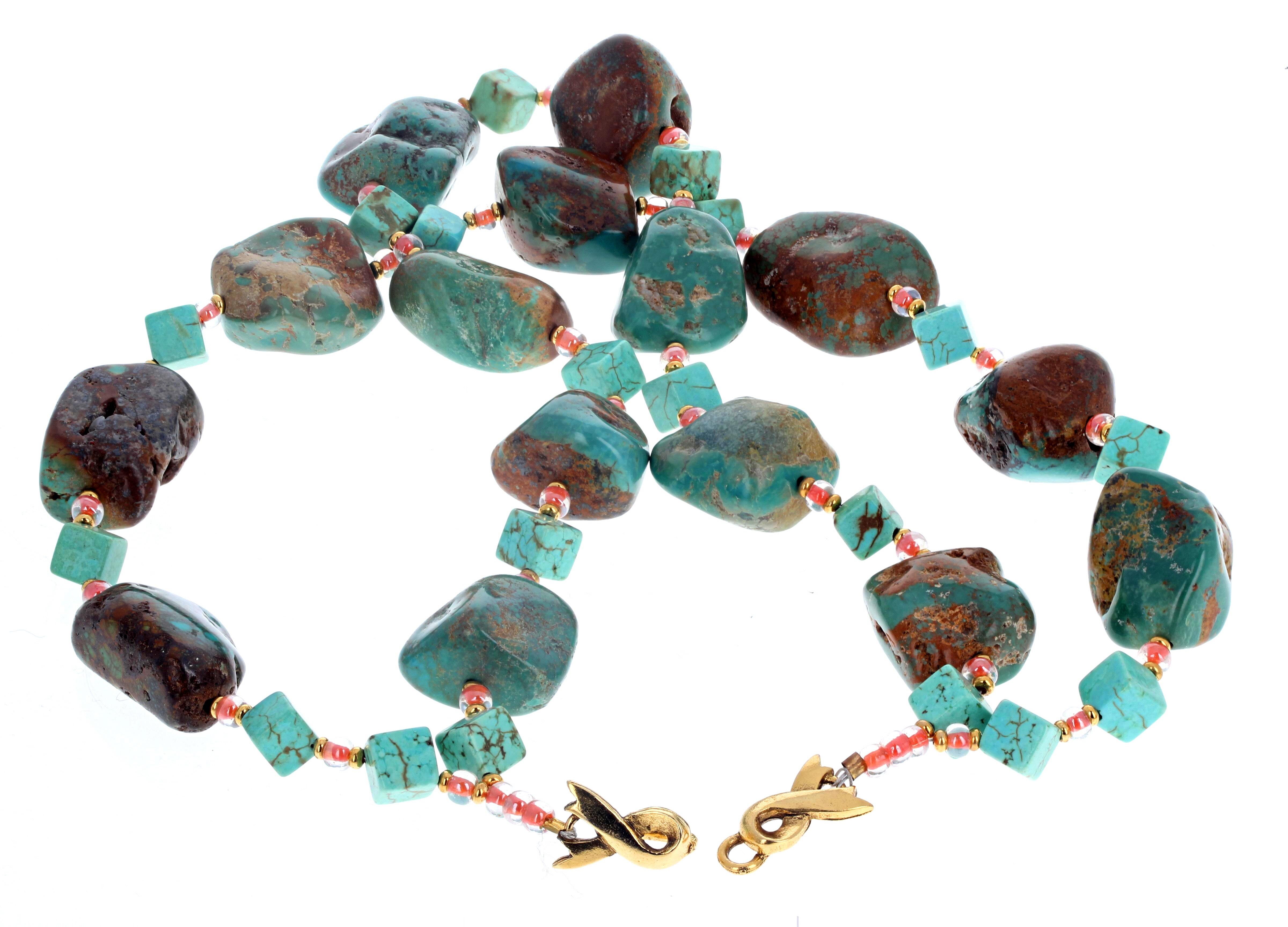 Mixed Cut AJD Fascinating Dramatic Natural Chinese Turquoise Double Strand Necklace For Sale