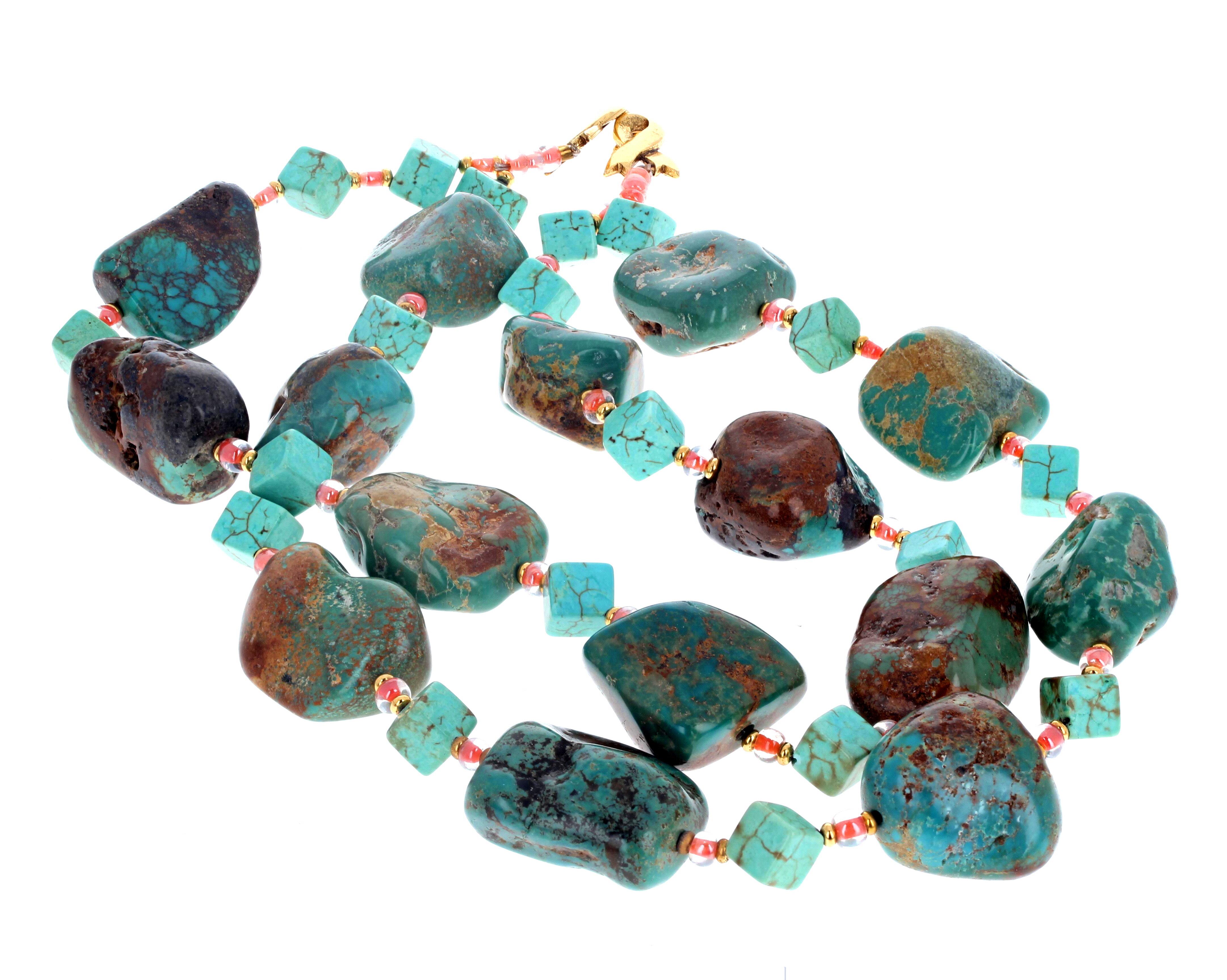 Women's or Men's AJD Fascinating Dramatic Natural Chinese Turquoise Double Strand Necklace For Sale