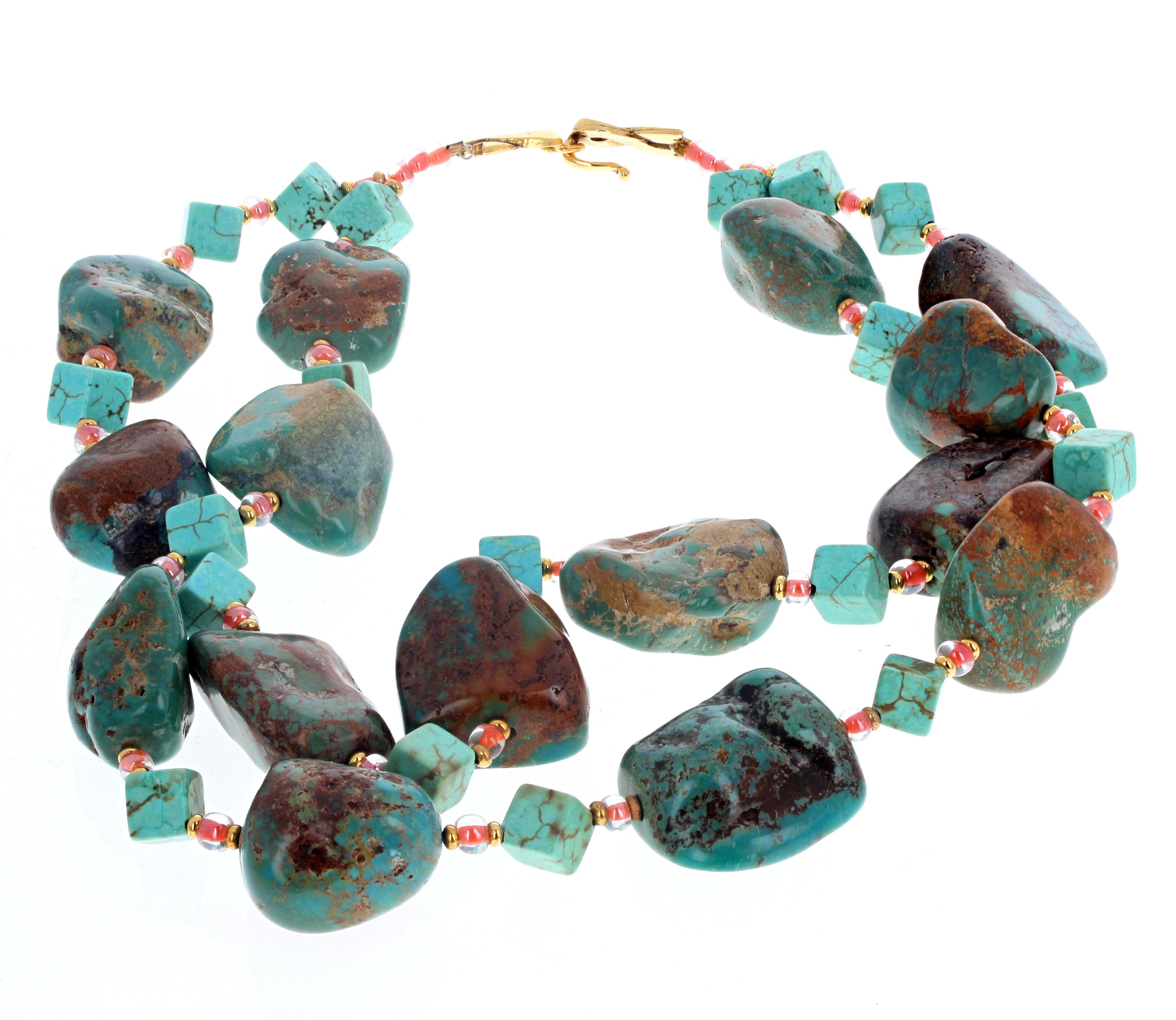 AJD Fascinating Dramatic Natural Chinese Turquoise Double Strand Necklace For Sale 1