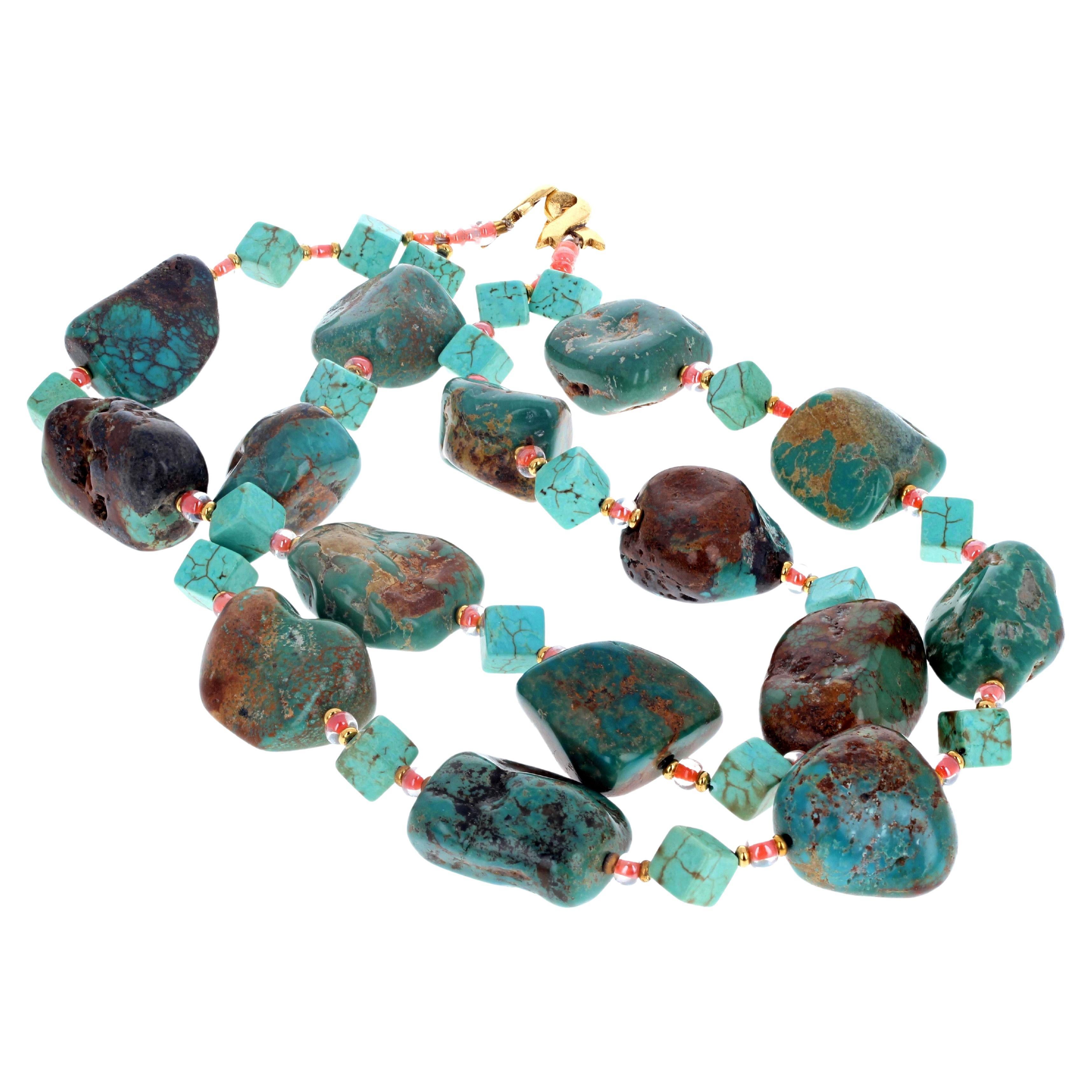 AJD Fascinating Dramatic Natural Chinese Turquoise Double Strand Necklace For Sale
