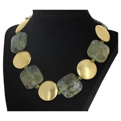 AJD Fascinating Gemcut Natural Prehnite & Goldy Rondels 17 1/2" Necklace