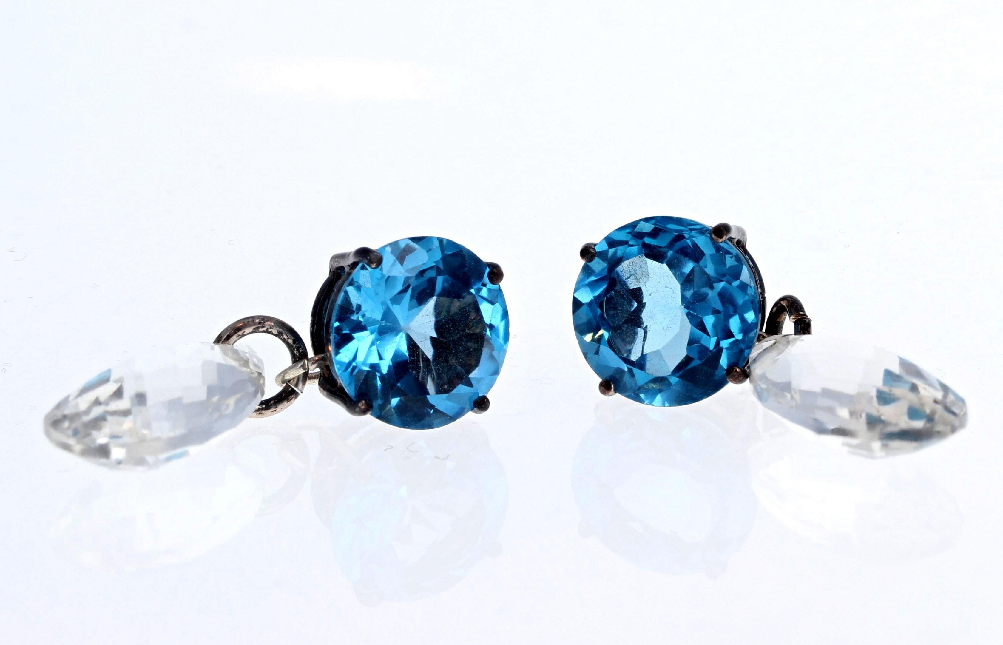 Mixed Cut AJD Fascinating Intense Blue Topaz & Natural Clear White Gemcut Topaz Earrings For Sale