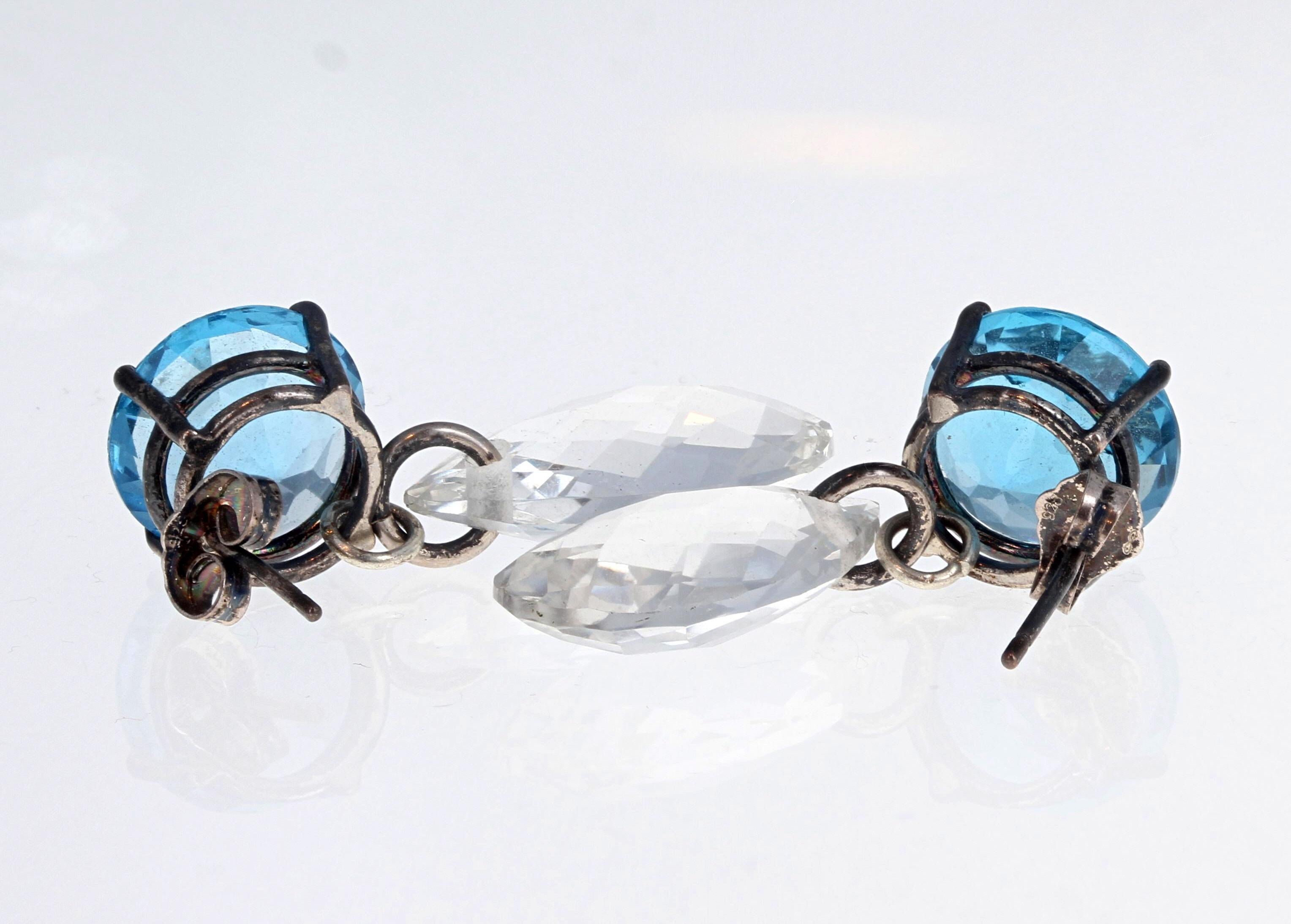 AJD Fascinating Intense Blue Topaz & Natural Clear White Gemcut Topaz Earrings In New Condition For Sale In Raleigh, NC