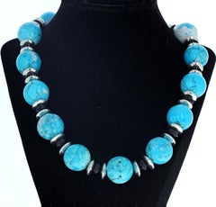 AJD Gorgeous Natural Blue Calsite & Black Onyx 20.5" Dramatic Necklace