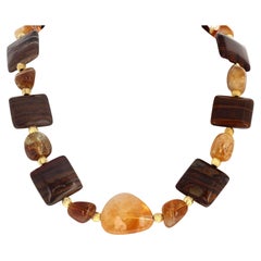 AJD Fascinating Natural Serpentine & Real Polished Citrine Rock 20.5" Necklace