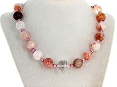 AJD Fascinating Natural Strawberry Quartz & Pinky Pearl Bright 18" Necklace