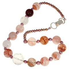 AJD Fascinating Natural Strawberry Quartz & Pinky Pearl Bright Necklace