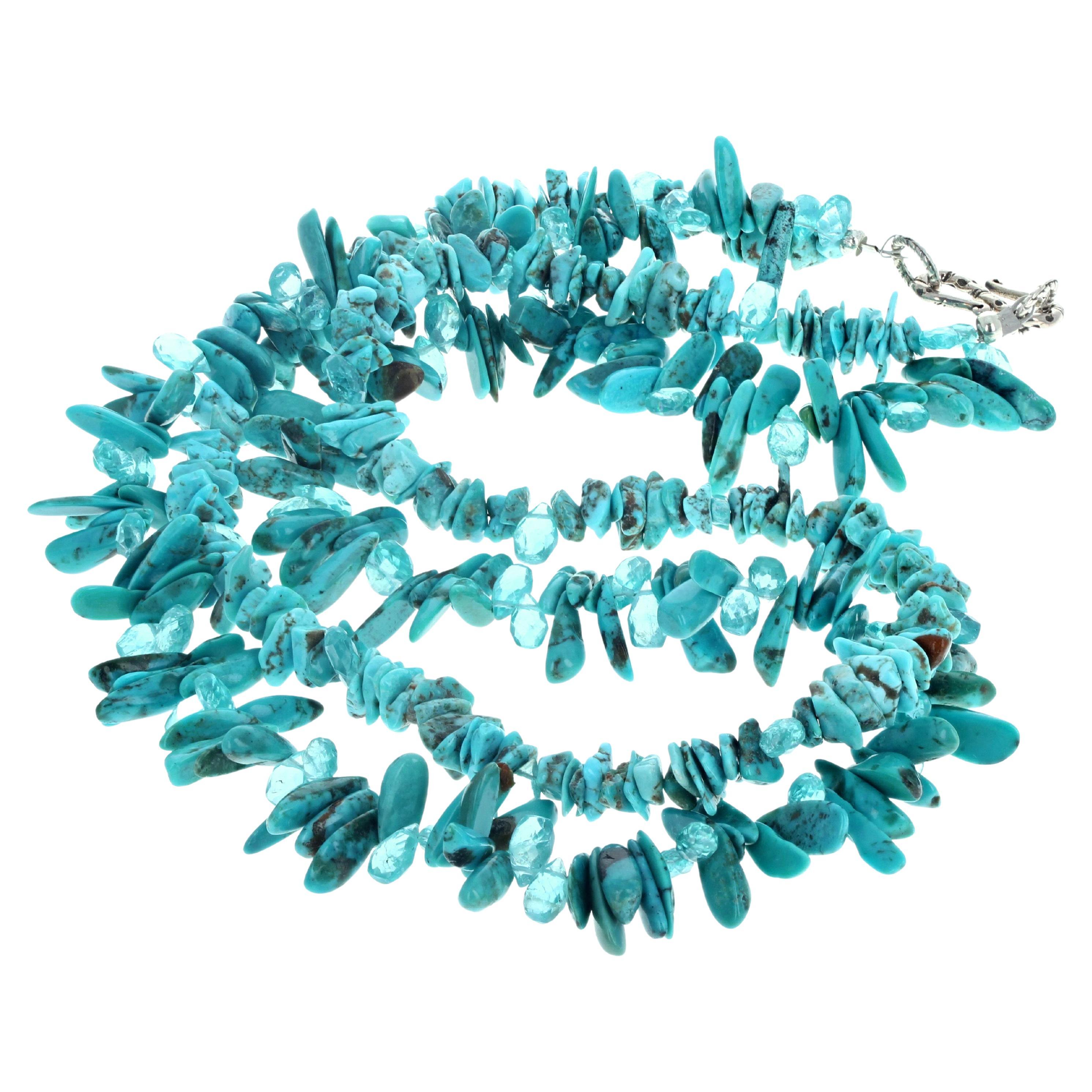 AJD Fascinating Polished Chips of Natural Blue Turquoise Necklace For Sale