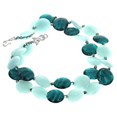 AJD Affascinante collana di amazzonite reale e rotonde piatte di vetro da 16".