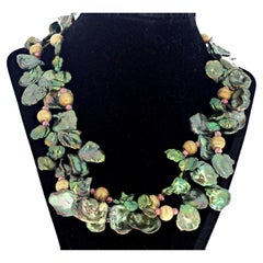 AJD Fascinatingly Beautiful Greenish Flip-Flop Pearls 19" Double Strand Necklace