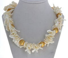 AJD Dramatic Natural Real Flip Flop White Pearls &Goldy Rondels 19" Necklace