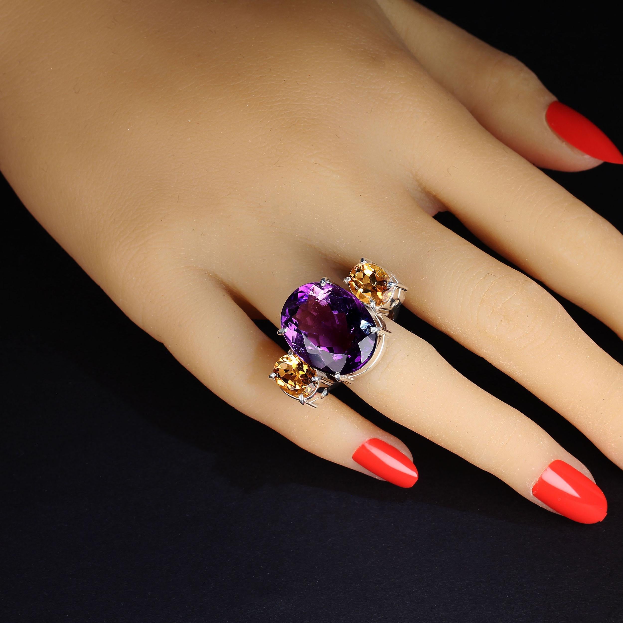 Artisan AJD Oval Amethyst Accented with Sparkling Citrines Ring      February Birthstone