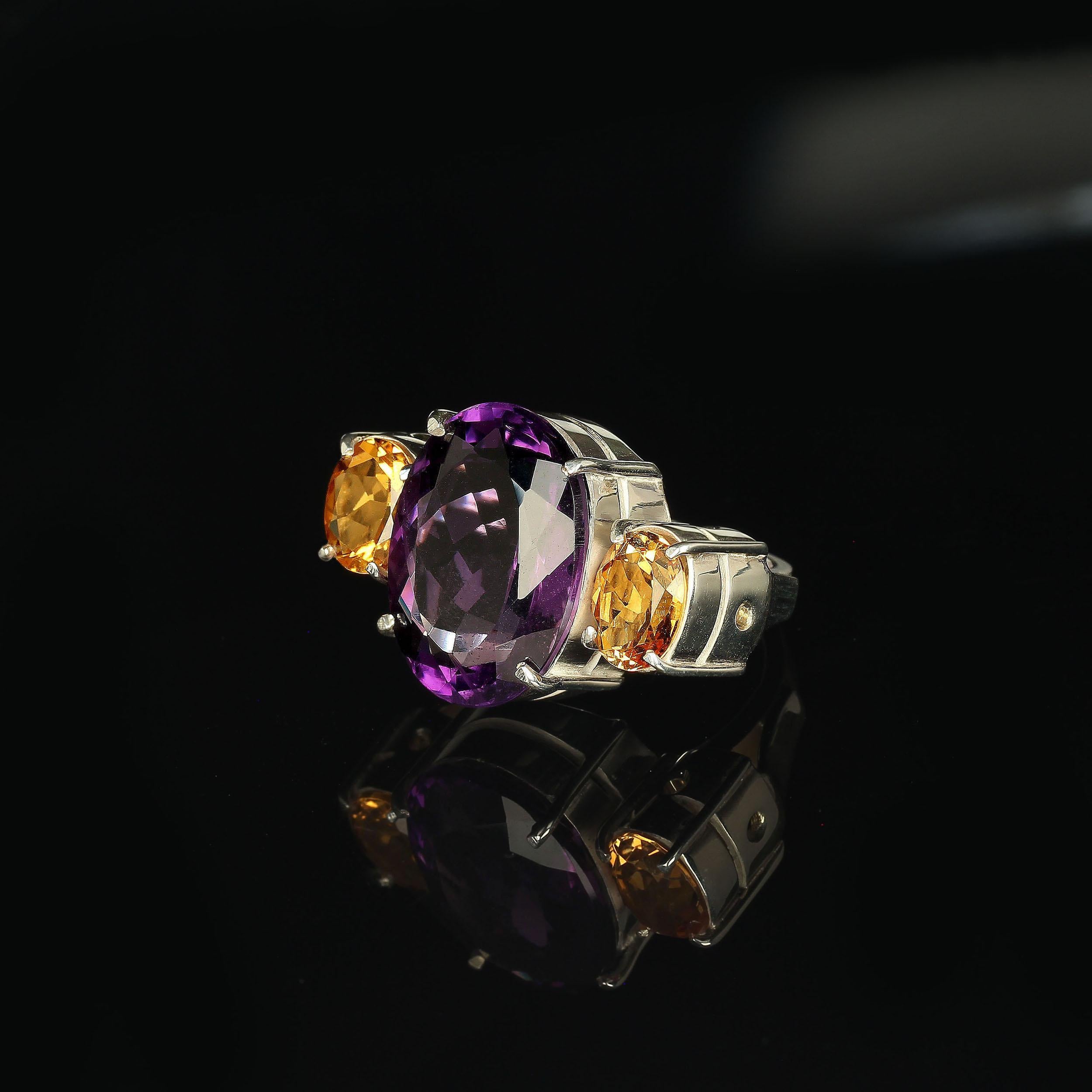 Oval Cut AJD Oval Amethyst Accented with Sparkling Citrines Ring      February Birthstone