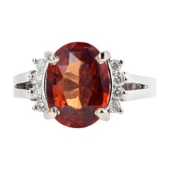 AJD Fiery RARE 5.1 Carat Reddish Natural Zircon & Diamonds White Gold Ring