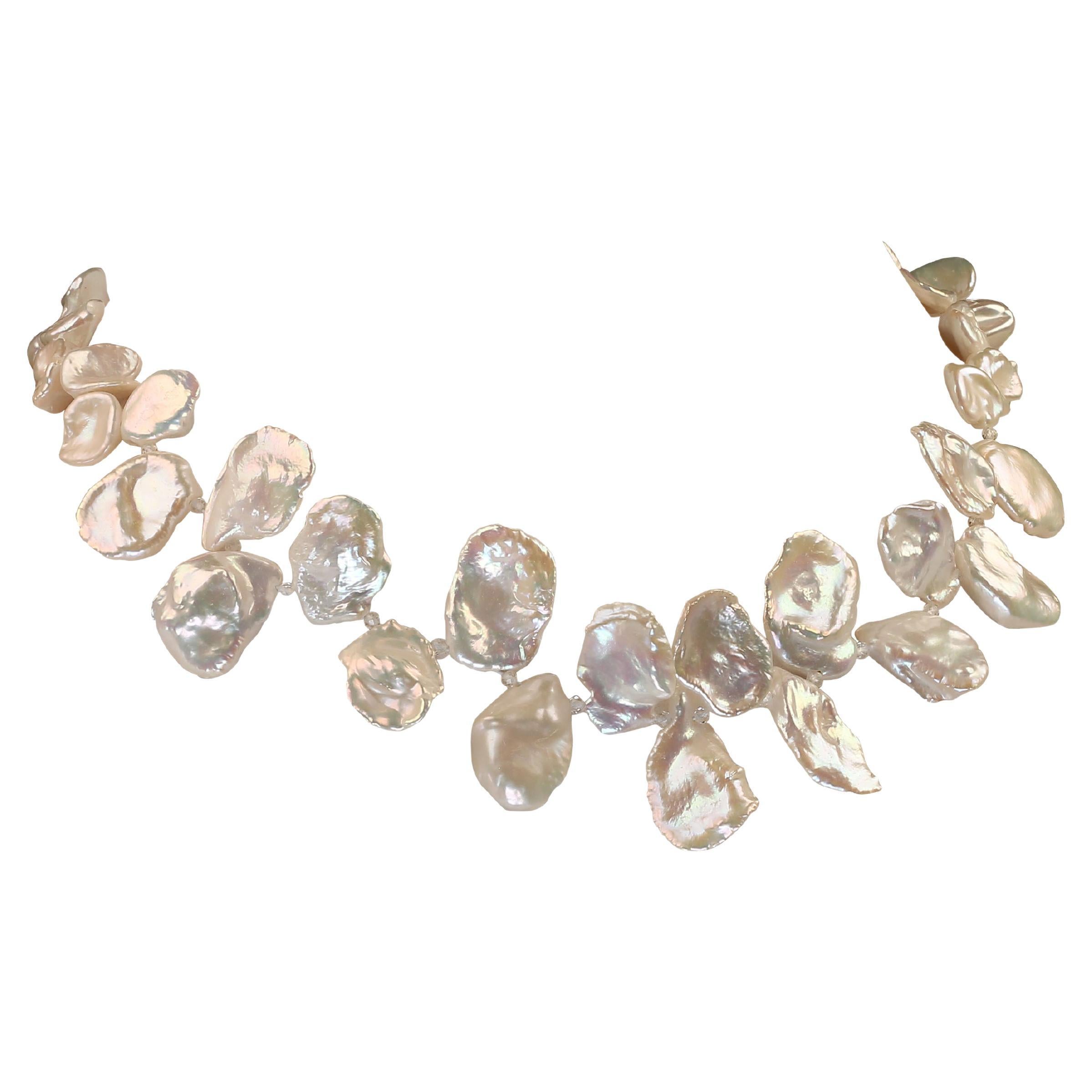 30" White Keshi Pearl Chain Necklace – Copper Base – Strand Style