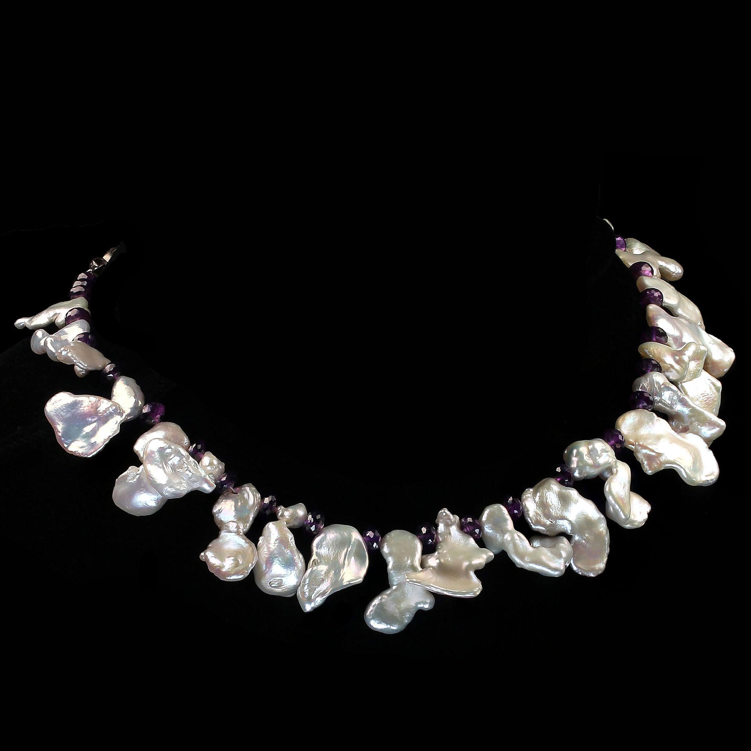 Halskette in Freiform mit Süßwasserperlen, Amethyst, Rondell, Juni Geburtsstein von JD (Perle) im Angebot