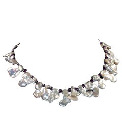 AJD Free Form Freshwater Pearl Amethyst Rondelle Necklace June Birthstone