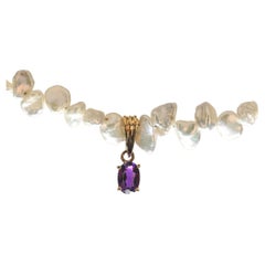 AJD Freshwater Pearl Necklace with Amethyst in 18K Yellow Gold