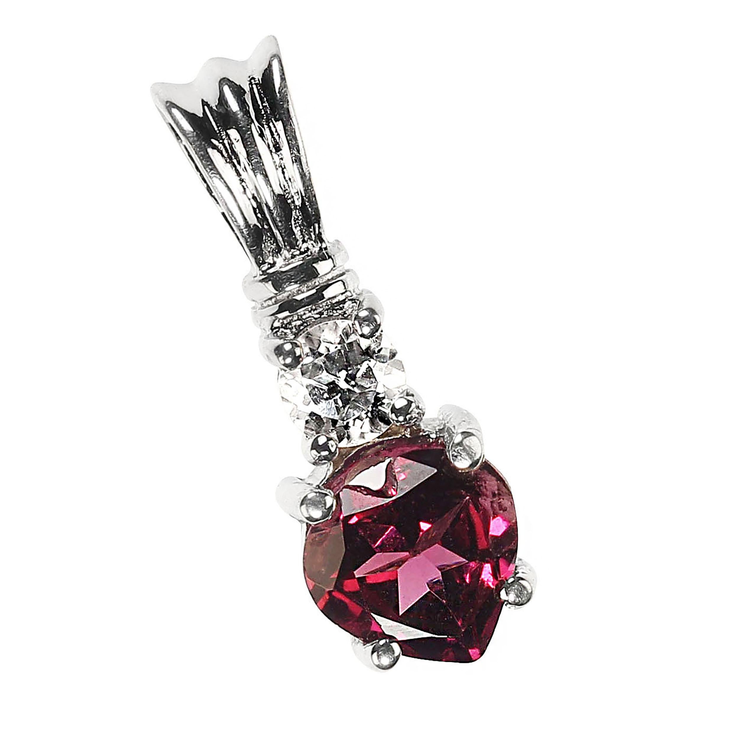 AJD  Garnet and Genuine Zircon Sterling Pendant    Great Gift In New Condition For Sale In Raleigh, NC