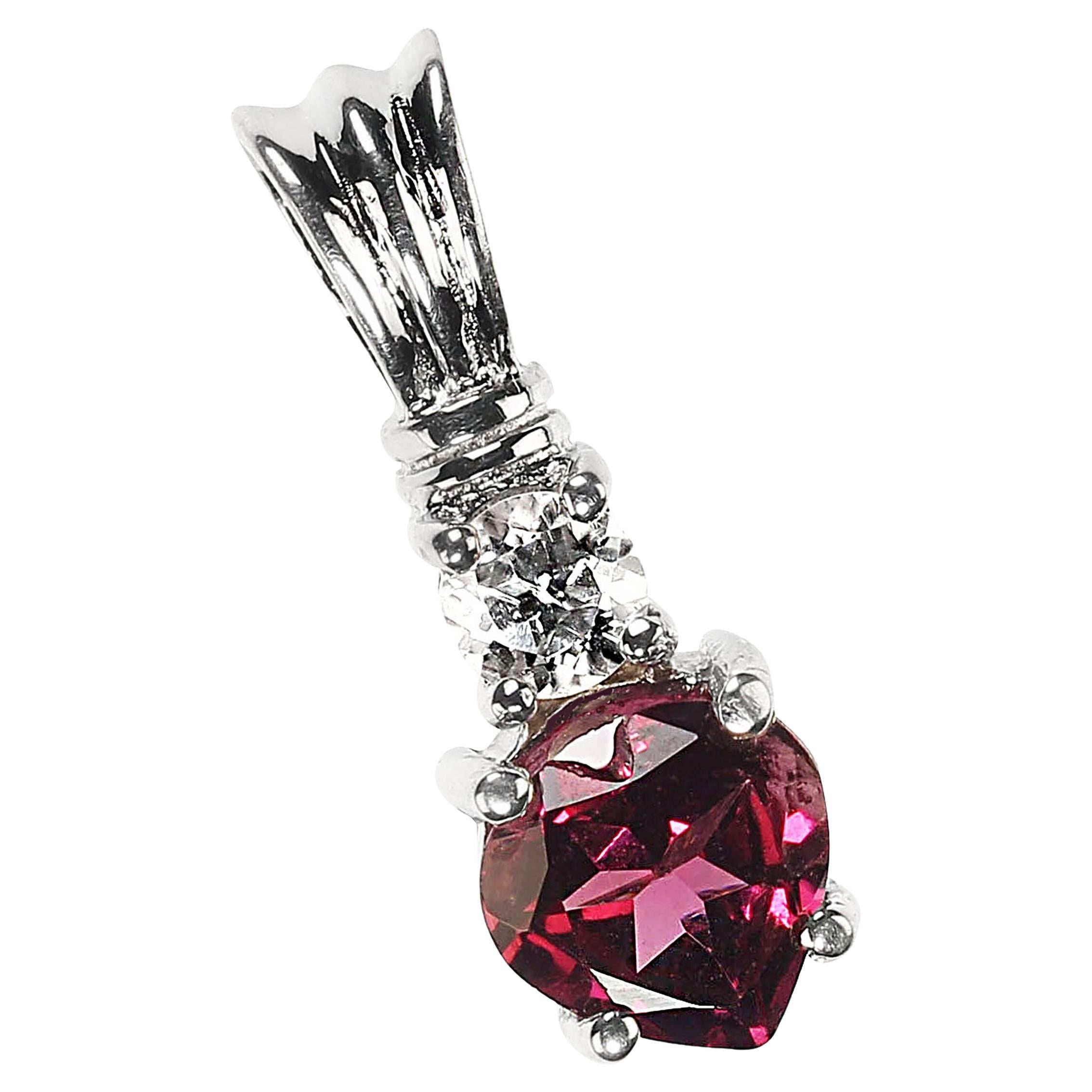 AJD  Garnet and Genuine Zircon Sterling Pendant    Great Gift