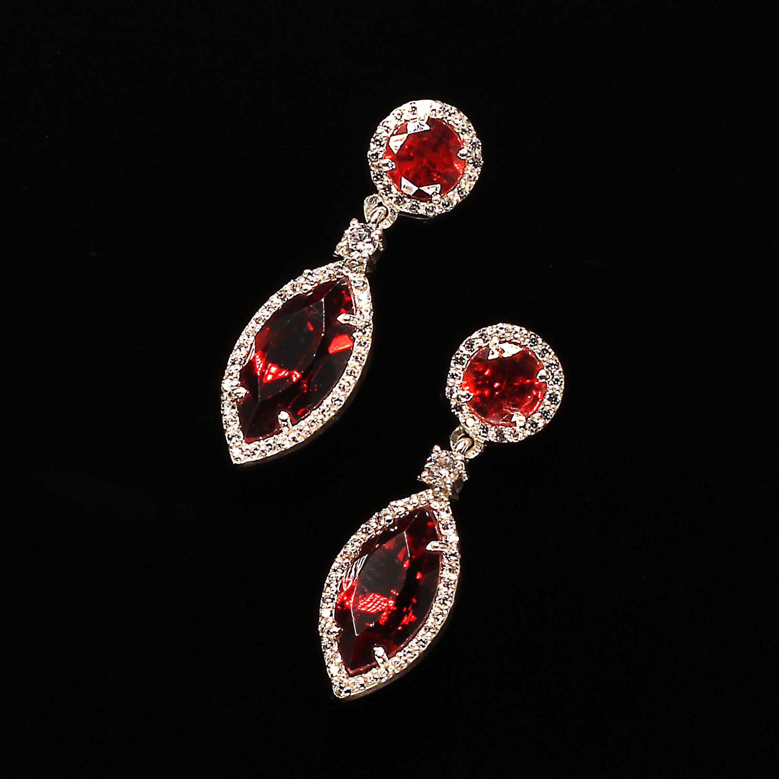 Artist AJD Garnets and Genuine Zircon Dangle Earrings   Great January Birthday Gift! For Sale