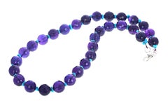 Gemcut and Highly Polished Amethysts and Blue Turquoise 20" Necklace