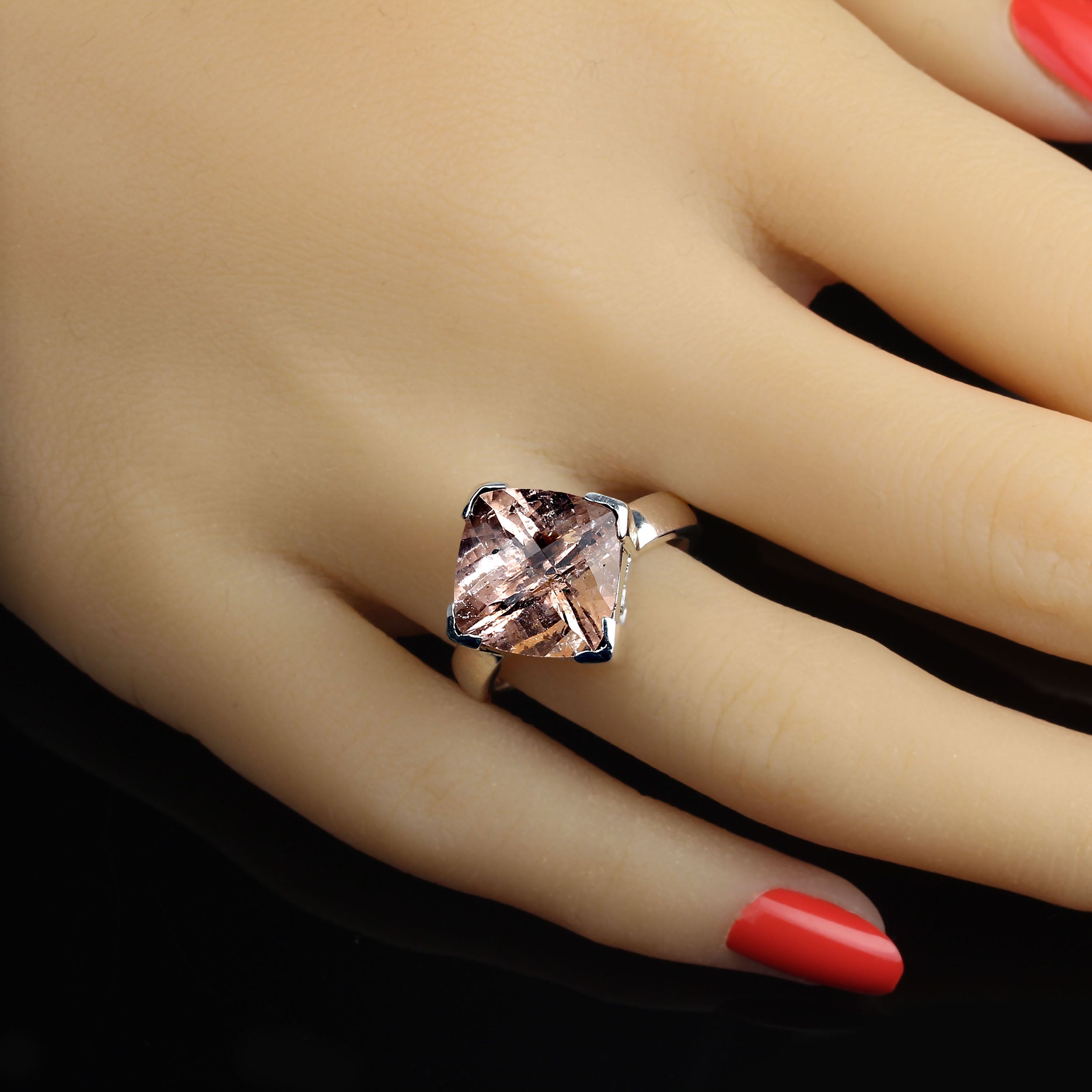 AJD Genuina Morganita de 7,31 quilates en anillo de plata de ley en venta
