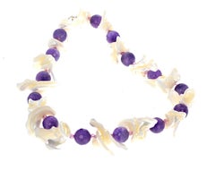 AJD Glittering Gem-cut REAL Amethysts and Pearl Shell 19" Necklace