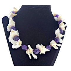 AJD Glittering Gem-cut REAL Amethysts and Pearl Shell 19" Necklace