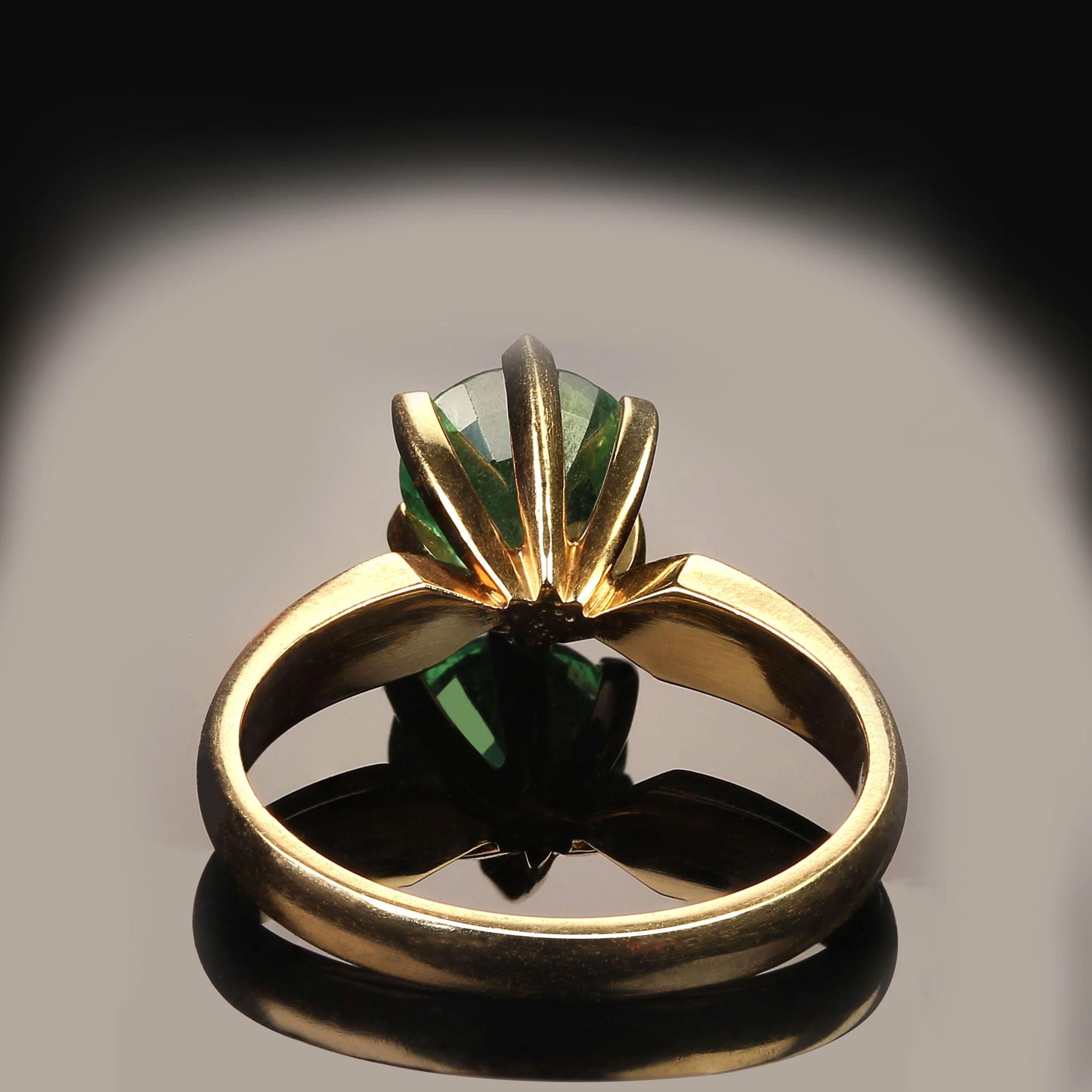 Round Cut AJD Glittering Green Tsavorite Solitaire 18 Karat Gold Ring